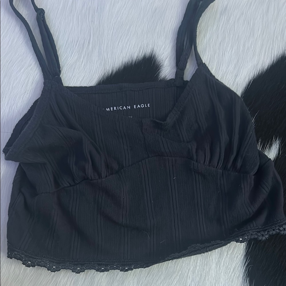 American Eagle Black Textured Top